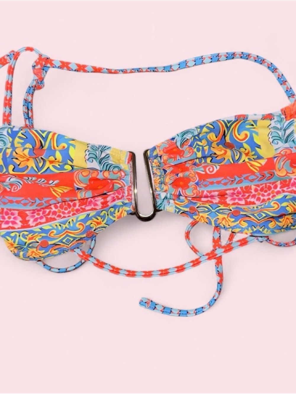 Women's Multi-Color Bandeau Swim Top with Center Ring